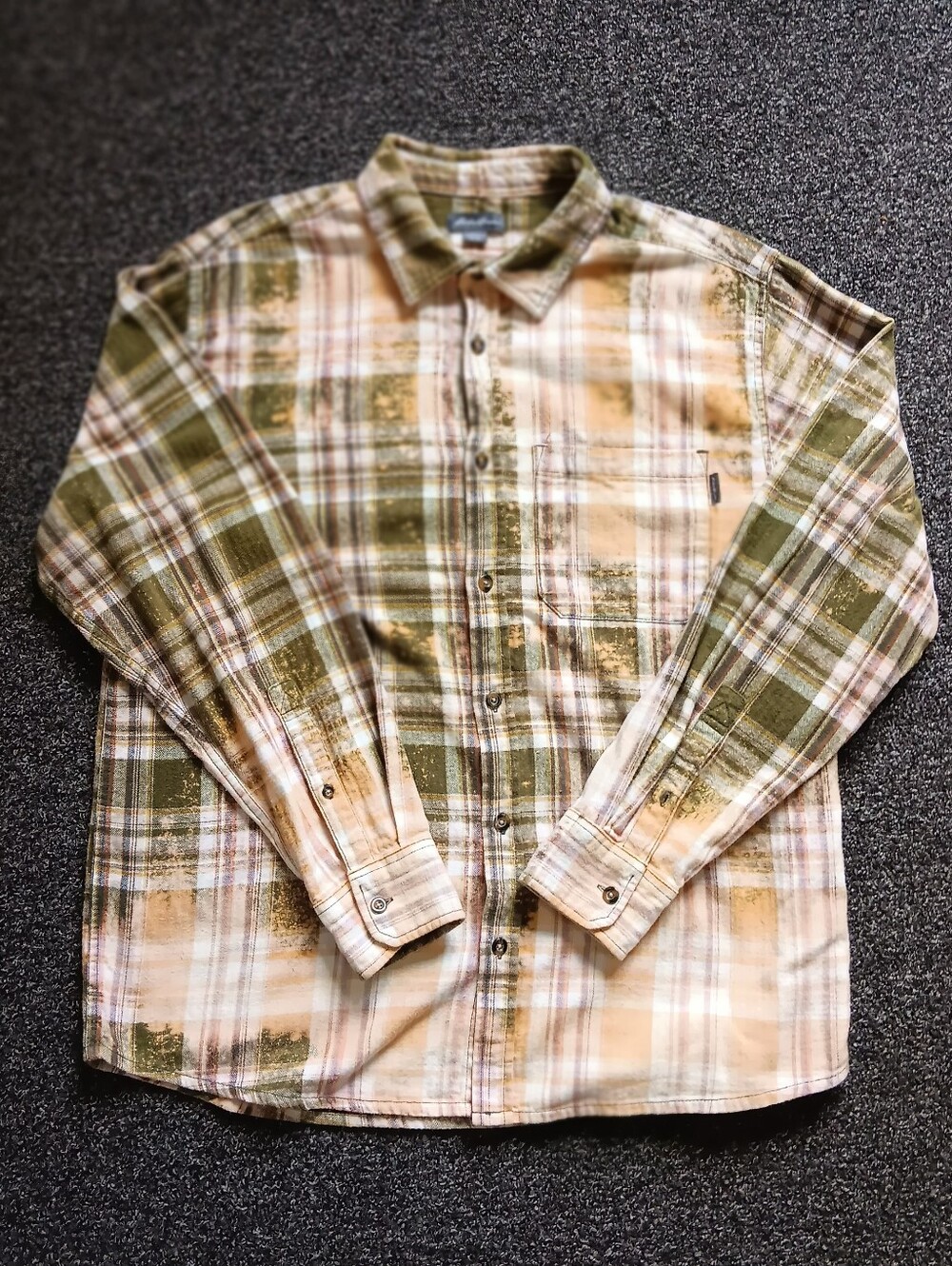 Upcycled Bleach Dutton Ranch Eddie Bauer Plaid Flannel Long Sleeve Shirt Mens XL - Picture 2 of 9